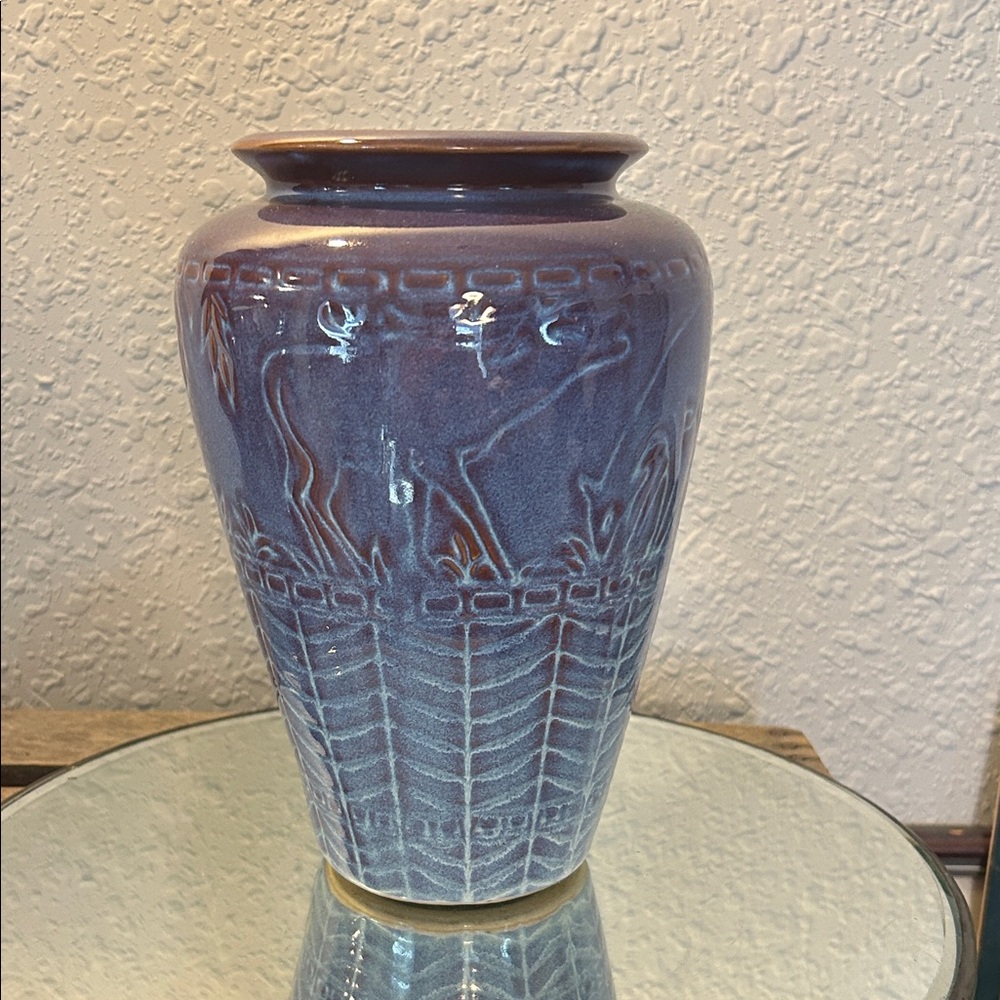 Blue Ceramic Vase with Deer Design Nature Core